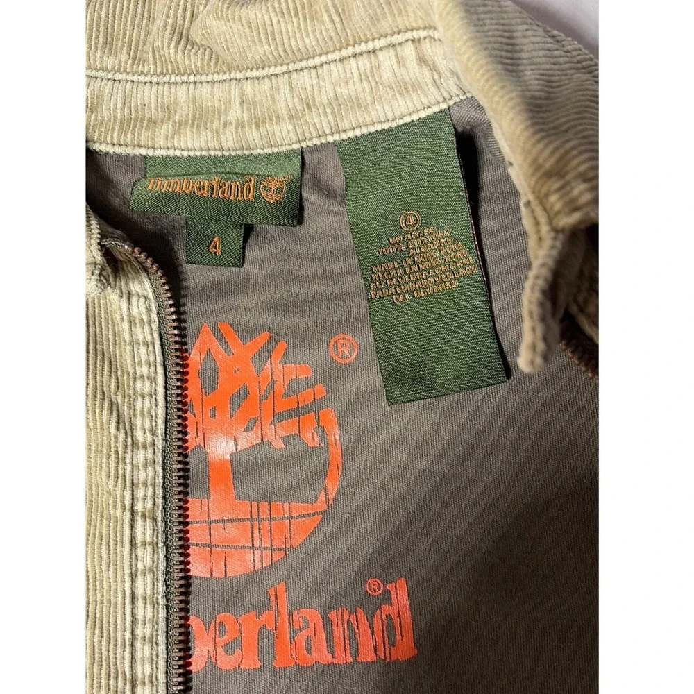 Y2K Timberland Corduroy Jacket 73 Graphic‎ Full Zip Tan Size 4 Grunge
